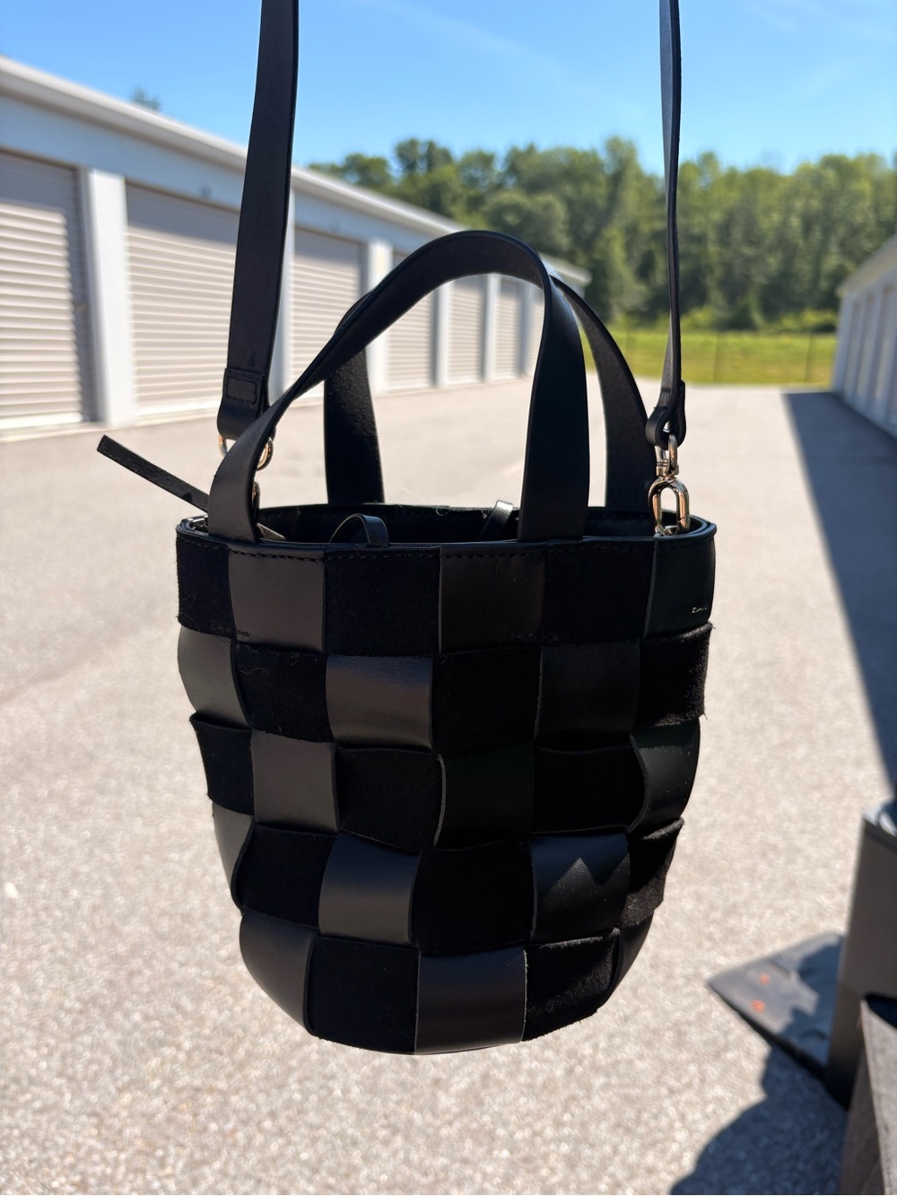 J. Crew Black Woven Bucket Bag